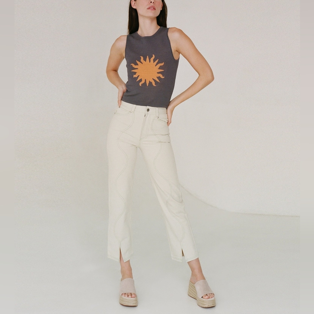 RATIONALLE White Tempo‎ Pant with Green Front Stitch $148.00 Size XS